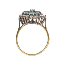 Load image into Gallery viewer, 18ct Gold Diamond &amp; Aquamarine Set Cluster Dress Ring
