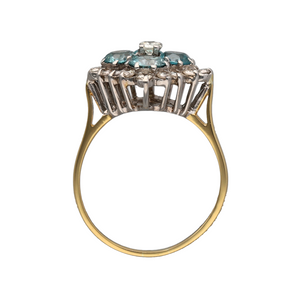 18ct Gold Diamond & Aquamarine Set Cluster Dress Ring