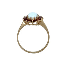 Load image into Gallery viewer, New 9ct Gold &amp; Created Opal &amp; Red Stone Flower Cluster Ring
