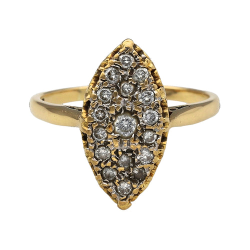 18ct Gold & Diamond Pave Set Marquise Shape Ring