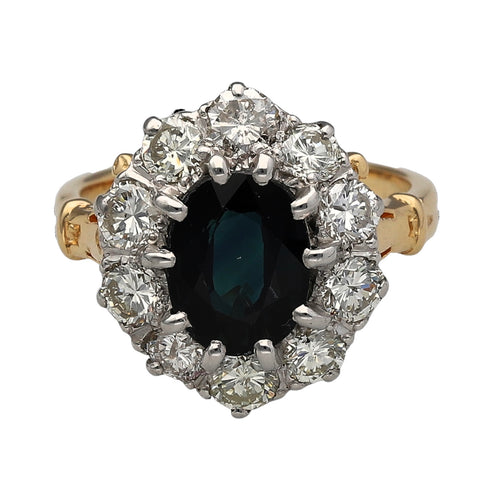18ct Gold Diamond & Sapphire Set Princess Style Cluster Ring