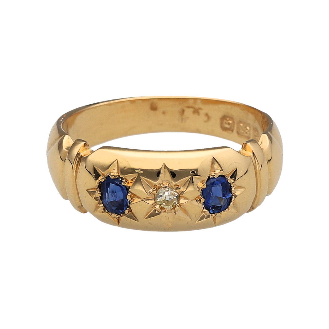 18ct Gold Diamond & Sapphire Antique Chester Hallmarked Ring