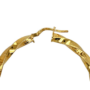 New 925 Silver Heavily 9ct Gold Plated Greek Key Patterned Hoop Creole Earrings