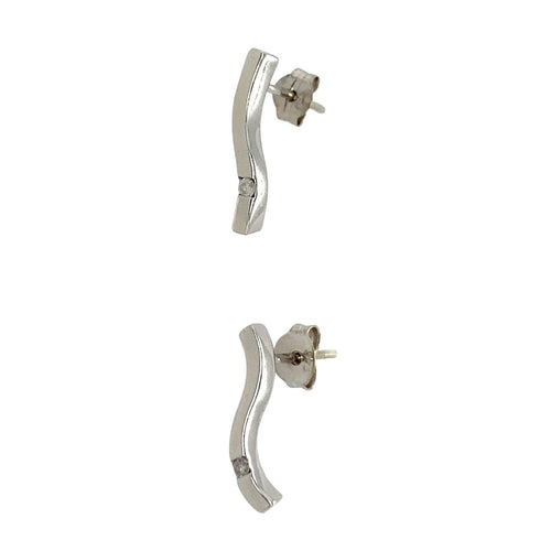 9ct White Gold & Diamond Set Wave Bar Stud Earrings