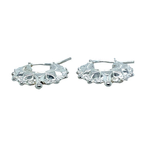 New 925 Silver Fancy Circle Creole Earrings with the weight 1.10 grams. Each earring is 1.5cm by 1.7cm 