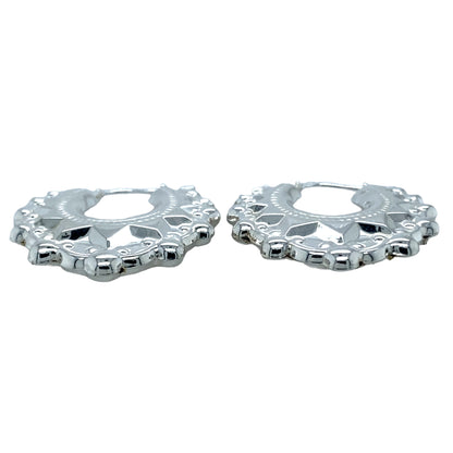 New 925 Silver Fancy Circle Creole Earrings with the weight 4.10 grams. Each earring is 2.9cm by 2.9cm 