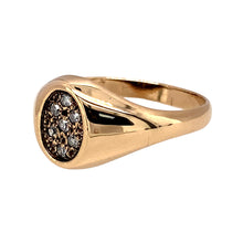Load image into Gallery viewer, Preowned 9ct Yellow Gold &amp; Diamond Set Oval Signet Ring in size N with the weight 3.20 grams. The front of the ring is 10mm high
