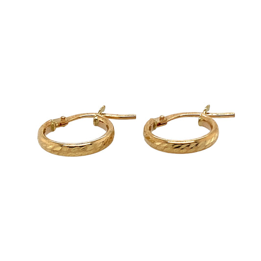 New 9ct Yellow Gold Diamond Cut Small Creoles Earrings with the weight 0.80 grams