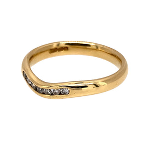 Preowned 18ct Yellow Gold & Diamond Set Wishbone Band Ring in size K with the weight 3 grams. The band is 3mm wide