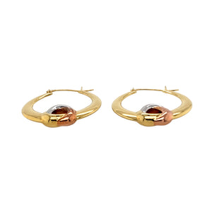 New 9ct Yellow, White and Rose Gold Three Colour Knot Creole Earrings with the weight 1.20 grams