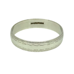 New 9ct White Gold 4mm Millgrain Band Ring in size N with the weight 1.50 grams