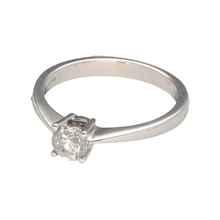 Load image into Gallery viewer, Preowned 9ct White Gold &amp; Diamond Set Solitaire Ring in size N with the weight 3 grams. The Diamond is four claw set and is approximately 55pt. The Diamond is also brilliant cut and approximate clarity Si2 and colour K - M
