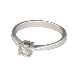 Preowned 9ct White Gold & Diamond Set Solitaire Ring in size N with the weight 3 grams. The Diamond is four claw set and is approximately 55pt. The Diamond is also brilliant cut and approximate clarity Si2 and colour K - M