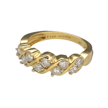 Load image into Gallery viewer, Preowned 18ct Yellow Gold &amp; Diamond Set Band Twist Ring in size O with the weight 5.50 grams. There is approximately 1ct of Diamonds set in the ring with a total of ten brilliant cut Diamonds. The Diamond are approximately clarity Si2 - i1 and colour J - M

