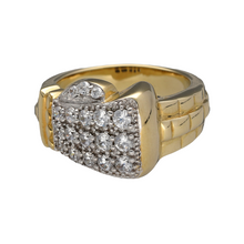 Load image into Gallery viewer, New 9ct Yellow Gold &amp; Cubic Zirconia Set Boxing Glove Ring with watch style shoulders. The ring is in size Y with the weight 24 grams. The front of the ring is 15mm at the highest part of the boxing glove
