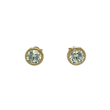 Load image into Gallery viewer, New 9ct Gold 4mm Cubic Zirconia Halo Stud Earrings with the weight 0.40 grams. The backs are 9mm long
