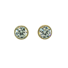 Load image into Gallery viewer, New 9ct Gold 6mm Cubic Zirconia Halo Stud Earrings with the weight 0.90 grams. The backs are 9mm long
