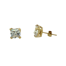 Load image into Gallery viewer, 9ct Gold &amp; 6mm Cubic Zirconia Square Stud Earrings
