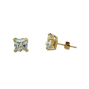 9ct Gold & 6mm Cubic Zirconia Square Stud Earrings