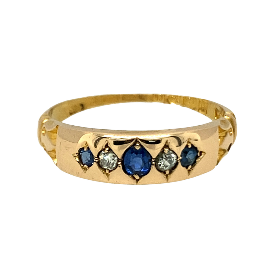 18ct Gold Diamond & Sapphire Chester Hallmark Ring