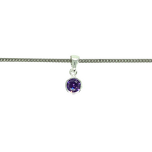 Load image into Gallery viewer, New 925 Silver February Birthstone Pendant on either an 18&quot; or 20&quot; curb chain. The pendant is set with a synthetic amethyst stone which is 5mm diameter. The pendant is 14mm long including the bail
