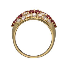 Load image into Gallery viewer, 18ct Gold Diamond &amp; Ruby Set Flower Patterned Wide Band Ring
