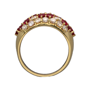 18ct Gold Diamond & Ruby Set Flower Patterned Wide Band Ring