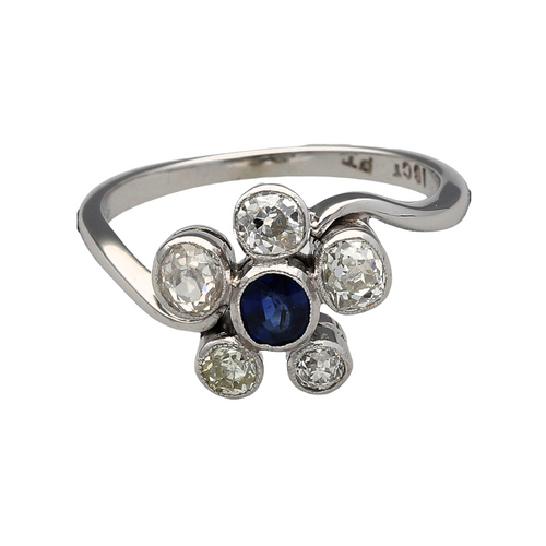 18ct White Gold & Platinum Diamond & Sapphire Set Flower Ring