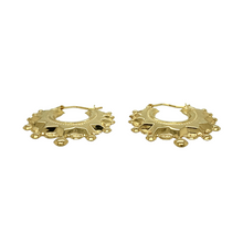 Load image into Gallery viewer, New 9ct Yellow Gold Fancy Patterned Creole Earrings with the weight 2.60 grams. Each earring is 3cm by 3cm
