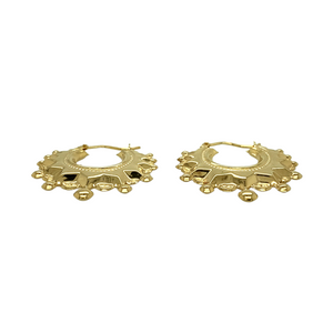New 9ct Yellow Gold Fancy Patterned Creole Earrings with the weight 2.60 grams. Each earring is 3cm by 3cm