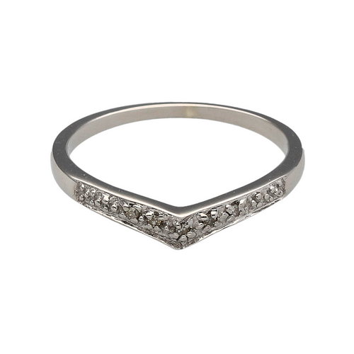 9ct White Gold & Diamond Set Wishbone Ring