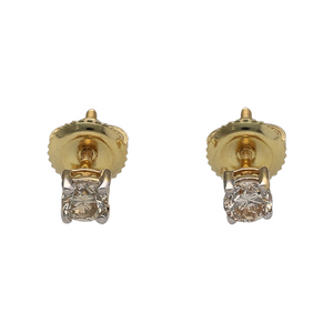 New 9ct Gold & Diamond Single Stone 40pt Stud Earrings made up of yellow Gold with white Gold claws. Each earring contains a 20pt Diamond making the earrings have a total of 40pt. The earrings have a screwback for maximum safety. The earrings are the weight 0.70 grams and the backs are 10mm long