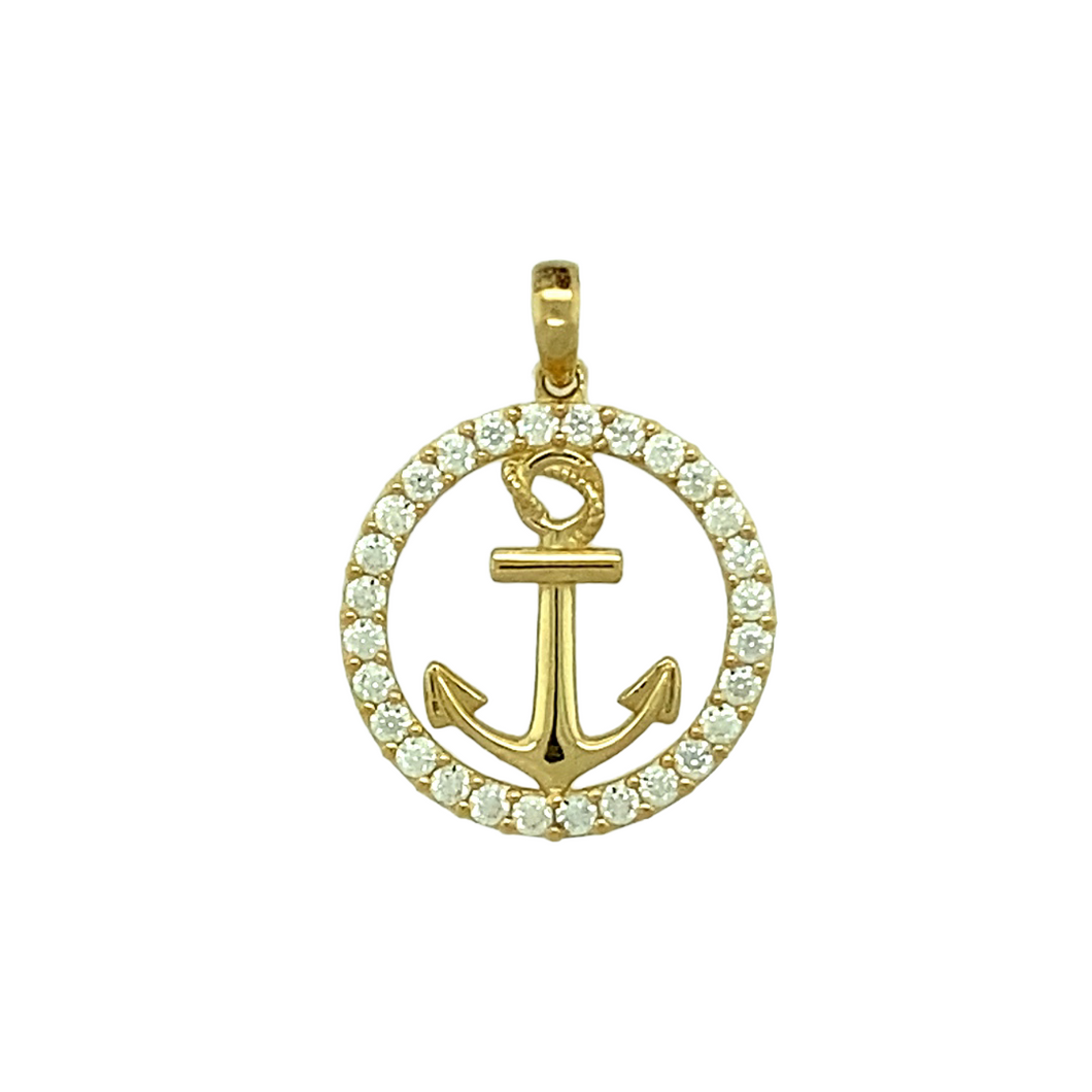 New 9ct Gold & Cubic Zirconia Set Anchor Pendant