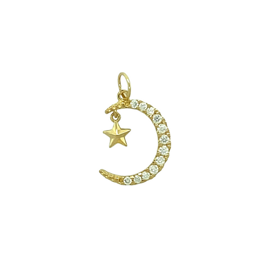 New 9ct Gold & Cubic Zirconia Set Moon and Star Pendant