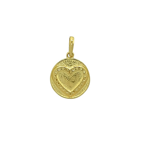 New 9ct Yellow Gold & Cubic Zirconia Set Heart Circle Pendant with the weight 0.70 grams. The pendant is 1.7cm long including the bail by 1.1cm