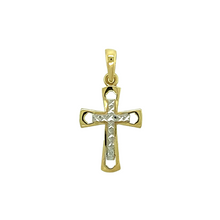 Load image into Gallery viewer, New 9ct Gold Small Two Colour Patterned Cross Pendant
