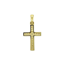 Load image into Gallery viewer, New 9ct Yellow Gold &amp; Cubic Zirconia Set Cross Pendant with the weight 0.80 grams. The pendant is 2.2cm long including the bail by 1.2cm

