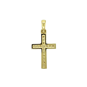 New 9ct Yellow Gold & Cubic Zirconia Set Cross Pendant with the weight 0.80 grams. The pendant is 2.2cm long including the bail by 1.2cm