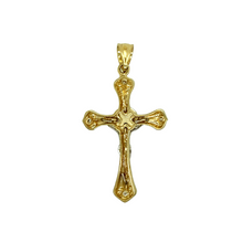 Load image into Gallery viewer, New 9ct Yellow and White Gold &amp; Cubic Zirconia Set Fancy Crucifix Pendant with the weight 4.70 grams. The pendant is 4.8cm long including the bail by 2.7cm
