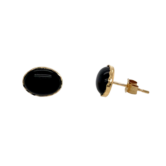 New 9ct Gold & Oval Onyx Stud Earrings