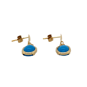 New 9ct Yellow Gold & Oval Turquoise Drop Earrings with the weight 0.70 grams. The turquoise stone is 8mm by 6mm