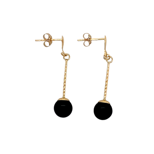 New 9ct Gold & Onyx Twist Drop Earrings