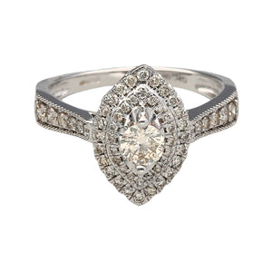 New 9ct White Gold & Diamond Marquise Halo Ring