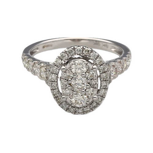 New 9ct White Gold & Diamond Oval Halo Ring