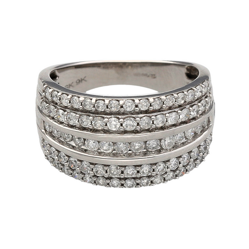 New 9ct White Gold & Diamond Five Row Band Ring