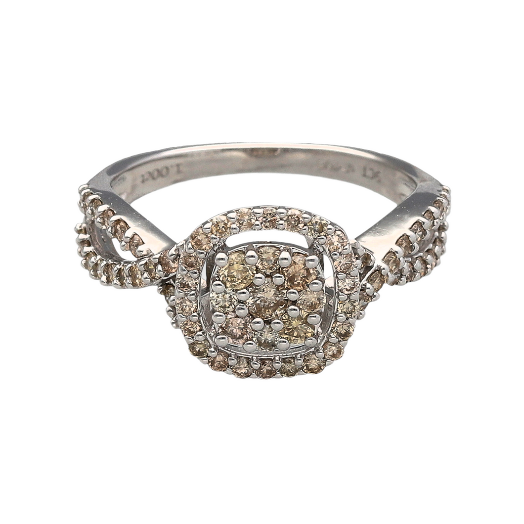 New 9ct White Gold & Diamond Round Halo Ring