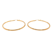 Load image into Gallery viewer, New 9ct Yellow Gold Plain Hoop Creole Earrings with the weight 3.30 grams and diameter 44mm going from the outside of the earring
