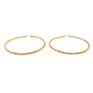 New 9ct Yellow Gold Plain Hoop Creole Earrings with the weight 3.30 grams and diameter 44mm going from the outside of the earring