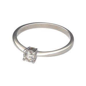 Preowned 9ct White Gold & 25pt Diamond Set Solitaire Ring in size M with the weight 1.50 grams. The Diamond is brilliant cut and is approximately 25pt. The Diamond is also four claw set and is approximate clarity Si1 and colour M - O
