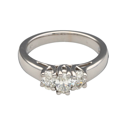 14ct White Gold & Diamond Oval Cut Trilogy Ring